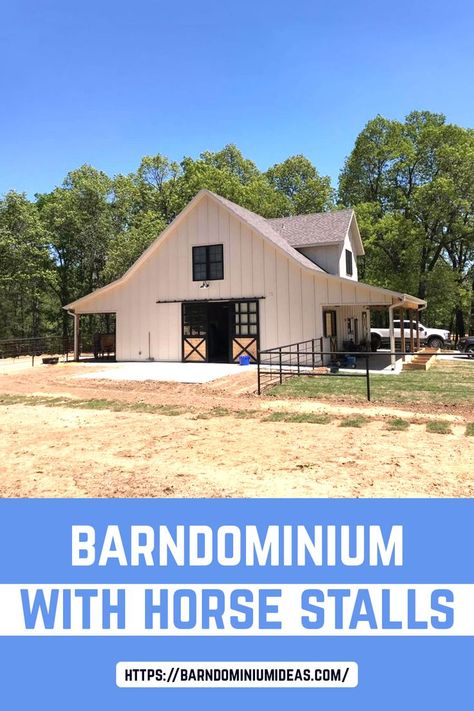 This barnodminium includes a 40'x60' barndo with four horse stalls, a wash room, and a small shop, measuring about 12'x20'. The first floor has a mudroom Stall Flooring, Barn House Kits, Barn Door Tv Stand, Horse Barn Plans, Barn Style House Plans, Barndominium Floor Plans, Simple House Plans, Barn Plans, Horse Stalls