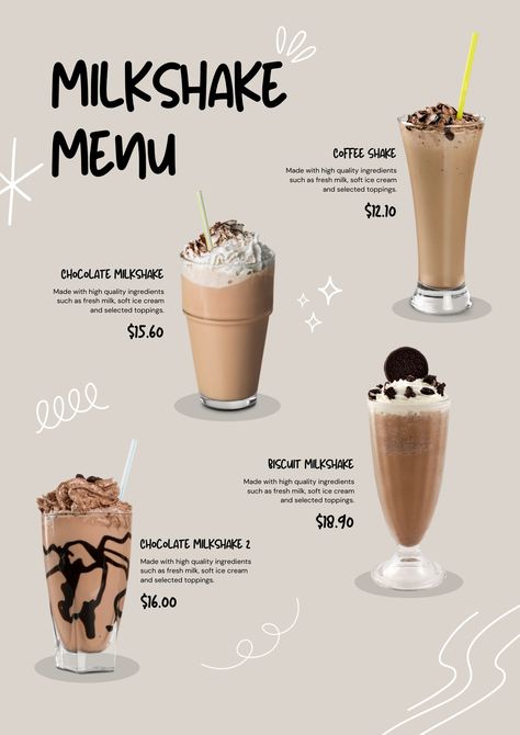 Milkshake Menu Design, Coffee Shop Drinks, Resturant Menu, Drink Menu Template, Coffee Menu Design, Drink Menu Design, Ice Cream Menu, New Drink, Iced Drinks Recipes