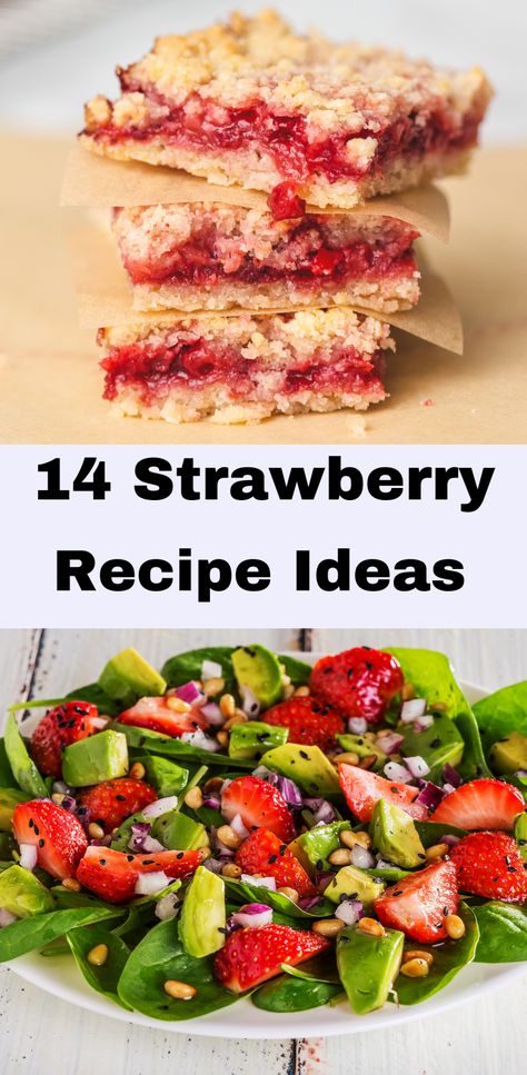 14 Strawberry recipe ideas. Strawberry Recipes/Things to make with strawberries/Strawberry Desserts Things To Make With Strawberries, Frozen Strawberry Recipes, Strawberry Recipe, Fresh Strawberry Recipes, Strawberry Season, Strawberry Preserves, Strawberry Jello, Cherry Recipes, Potluck Recipes