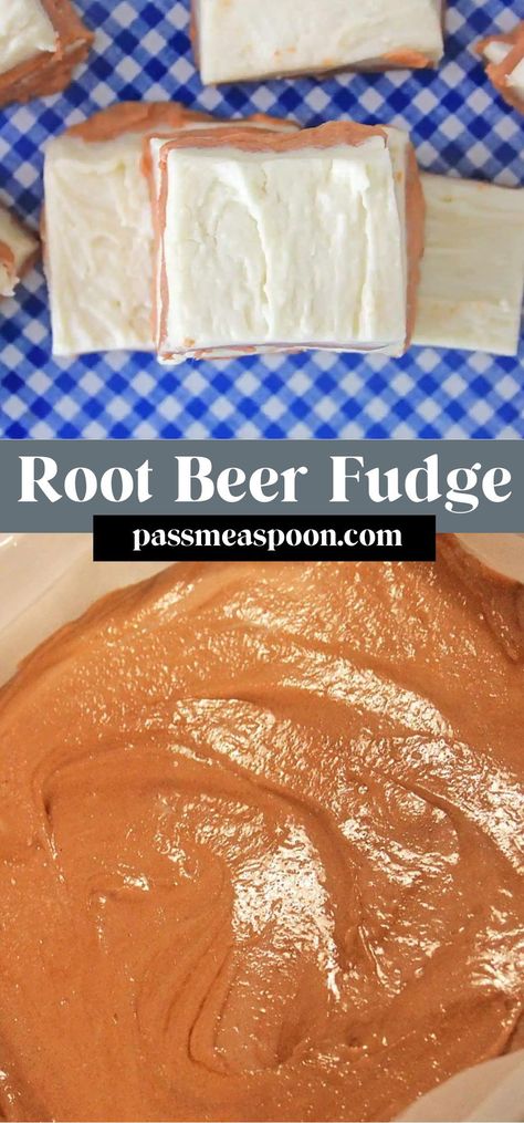 This simple Root Beer Float is a fun switch from your typical fudge flavors! Sweet and creamy with that familiar root beer flavor, this recipe will quickly become a family favorite! Root Beer Recipes, Root Beer Recipe, Brown Food Coloring, Fudge Flavors, Easy Dessert Recipe, Beer Float, Holiday Dessert Recipes, Fudge Easy, Root Beer Float