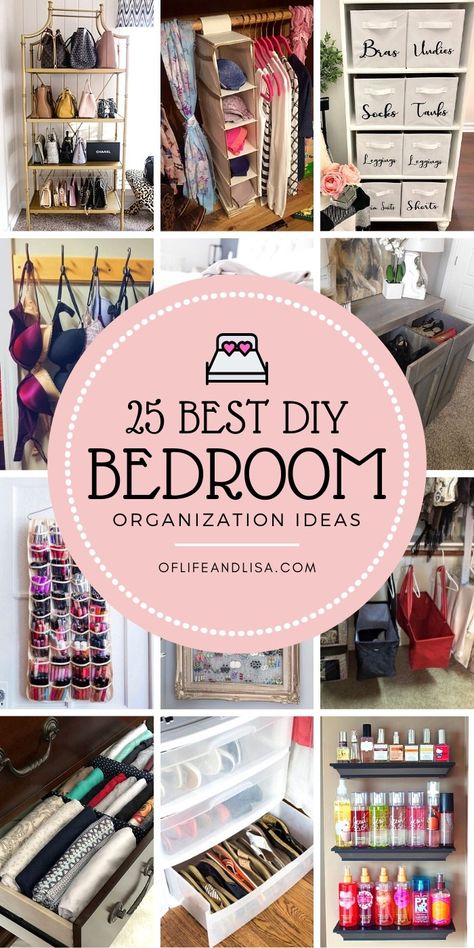 Get your bedroom super organized with these genius decluttering and organizing tips, tricks and hacks. #diy #bedroomdecor #masterbedroom #organization #decor #homedecor #shoes #clothes #ootd #glam #handbags Diy Bedroom Organization, Organize A Small Bedroom, Organizing Small Spaces, Bedroom Organization Ideas, Storage Hacks Bedroom, Small Bedroom Organization, Tips For Organizing, Bedroom Organization, Organisation Hacks