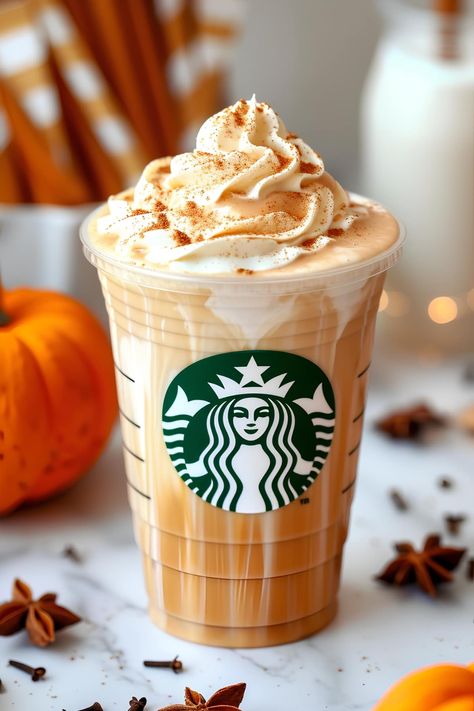 This copycat Starbucks pumpkin spice latte recipe blends espresso, milk, and autumn spice. It's easy, cozy, and captures the essence of fall in every sip. Coffee Lattes, Coffee Drink Aesthetic, Pumpkin Spice Lattes, Autumn Aesthetic Psl, Starbucks Drinks Pumpkin Spice, Pumpkin Spiced Latte, Cute Fall Drinks, Starbucks Warm Drinks, Psl Starbucks