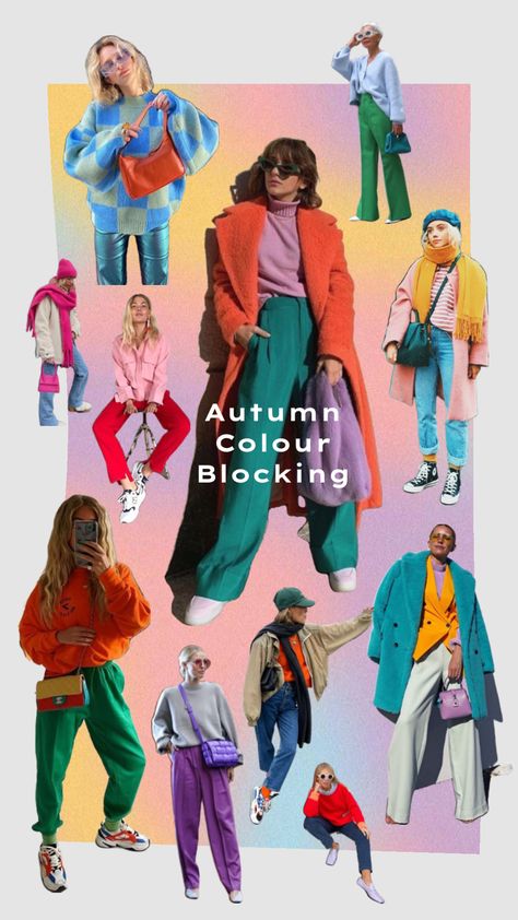 #autumn trend : dopamine dressing using unexpected colour blocking. #colourblocking #trendreport #trends #autumnaesthetic Bright Winter Outfits, Creative Outfits, Colorful Wardrobe, Dopamine Dressing, Color Blocking Outfits, Classic Style Outfits, Colour Blocking, Just Style, Fancy Pants