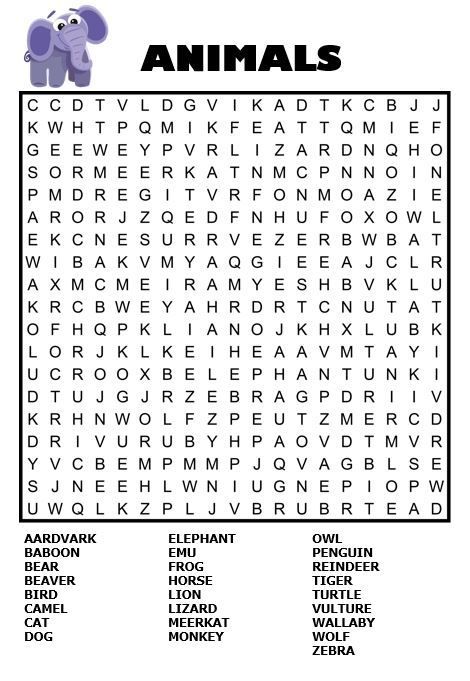 Printable Puzzles For Adults, Wordsearches For Adults, Word Games For Adults, Animal Word Search, Word Searches For Kids, Ingles Kids, Word Puzzles For Kids, Word Search For Kids, Kids Word Search