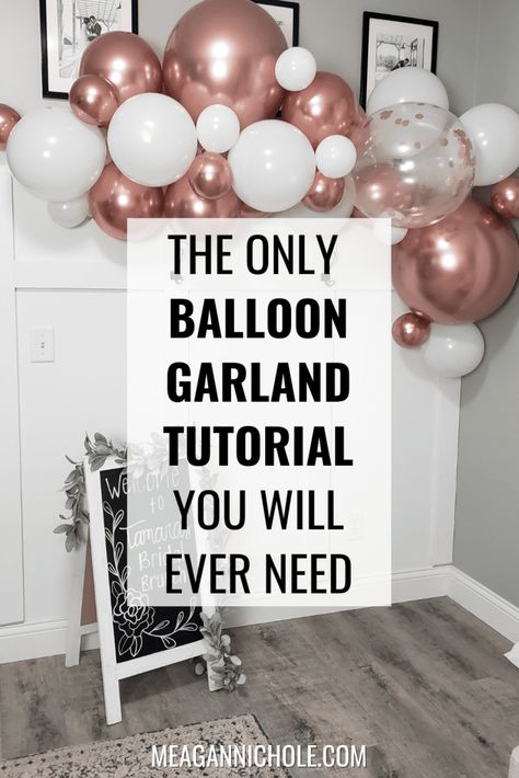 How To Put A Balloon Arch Together, How To Make Bridal Shower Backdrop, Balloon Ideas No Helium, Balloon Swag Diy, How To Build Balloon Garland, How To Set Up Balloon Arch, Small Balloon Arch Diy, Making Balloon Garland Videos, Bridal Shower Ideas Balloon Arch