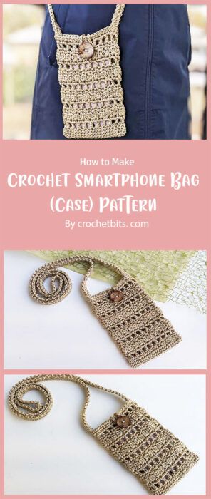 Simple Hair Scrunchie Free Crochet Pattern Ideas - Part 2 - Carolinamontoni.com Cell Phone Holder Pattern, Crochet Phone Holder, Phone Bag Crochet, Scrubbies Crochet, Crochet Phone Cover, Phone Bag Pattern, Easy Bracelet, Smartphone Bag, Toddler Purse