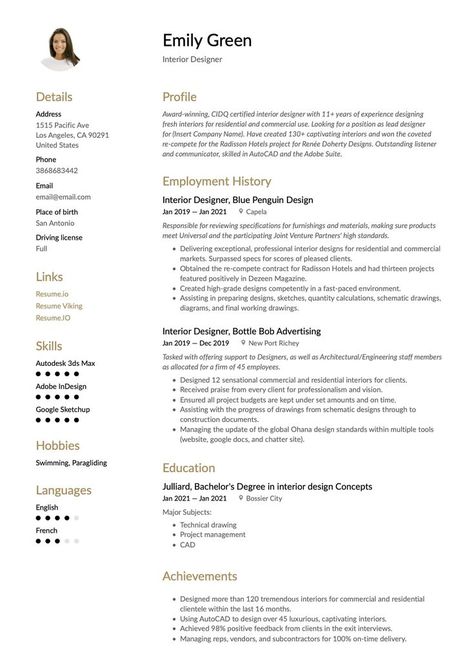 Simple Interior Designer Resume Template Interior Designer Resume, Interior Design Cv, Interior Design Resume, Architecture Resume, Best Free Resume Templates, Professional Resume Examples, Free Resume Examples, Designer Resume, Cv Design Template