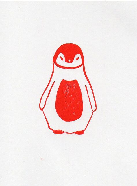 Red Baby Penguin LinocutWoodblock Printmaking Art Print 5 x 7 Creative Motivation, Woodblock Printmaking, Penguin Tattoo, Penguin Drawing, Lino Art, Printmaking Art, Baby Penguins, Red Baby, Lino Print