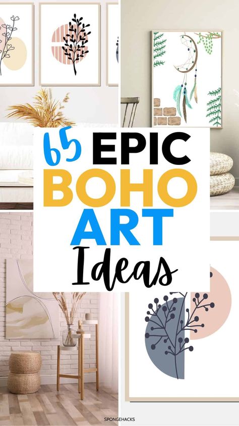 65 Boho Art Painting Ideas for Your Bohemian Home Boho Wall Art Ideas, Bohemian Wall Decor Ideas, Boho Signs Wall Art, Boho Canvas Art Diy, Diy Boho Wall Art, Boho Symbols, Diy Boho Wall Decor, Art Painting Ideas, Boho Canvas Art