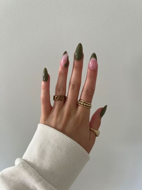 Olive Green Tips Nails, Green Olive Nails Designs, Green Olive Dirty Martini Nails, Olive Green French Nails, Green Olive Nails, Bruja Nails, Olive Green French Tip Nails, Olive Green Nails Designs, Nails Olive Green