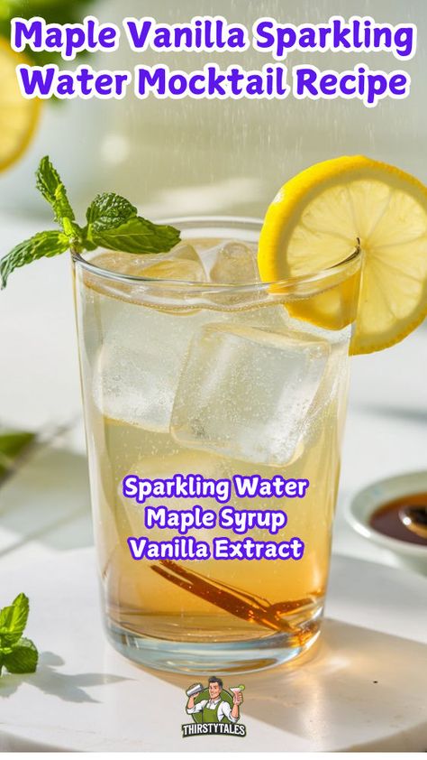 "Discover the delightful Maple Vanilla Sparkling Water Mocktail Recipe, the perfect non-alcoholic drink to refresh your fall gatherings! This easy-to-make mocktail combines the rich flavors of maple syrup with fizzy sparkling water, creating a deliciously unique beverage. Ideal for those seeking refreshing mocktails, this recipe is a standout among sparkling water recipes and makes a fantastic addition to your fall drink recipes." Sparkling Water Mocktail, Sparkling Water Recipes, Sparkling Water Drinks, Fall Drink Recipes, Fall Drink, Alcohol Free Drinks, Fall Drinks, Mocktail Recipe, Water Recipes