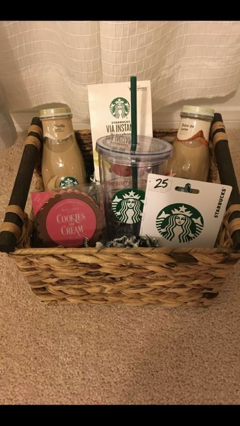 Starbucks Gift Baskets, Gift Basket Christmas, Coffee Gift Basket, Raffle Basket, Basket Christmas, Birthday Basket, Raffle Baskets, Bff Birthday Gift, Gift Baskets For Women