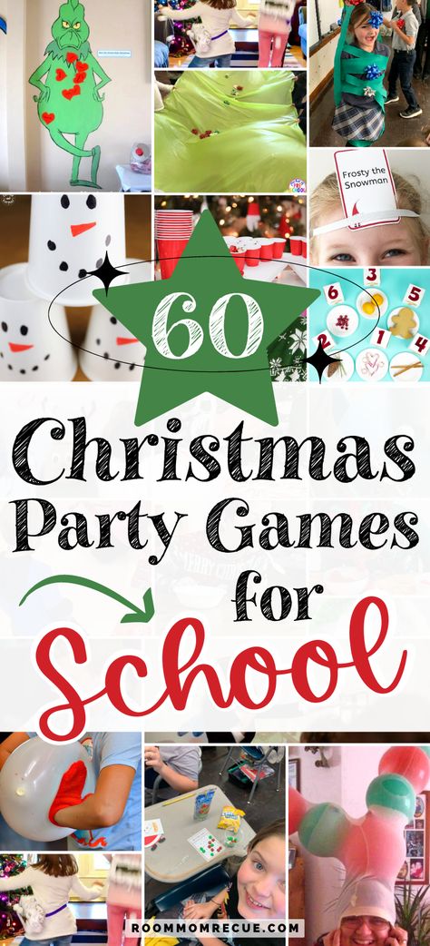 Christmas Game For 1st Grade, Kid Xmas Party Games, Winter Theme School Party, Classroom Games For Christmas Party, Holiday Games For 5th Graders, School Holiday Party Crafts, Kindergarten Class Holiday Party, Christmas Classroom Activities 5th Grade, Cheap Christmas Games For Kids