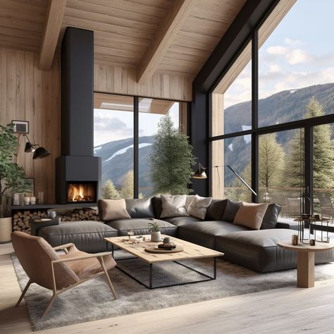 Wooden Lodge House, Converted Stables, Scandinavian Cottage Interior, Log Interior, Nordic House Interior, Modern Cabin Interior, Mountain Home Interiors, Cabin Windows, Scandinavian Cabin