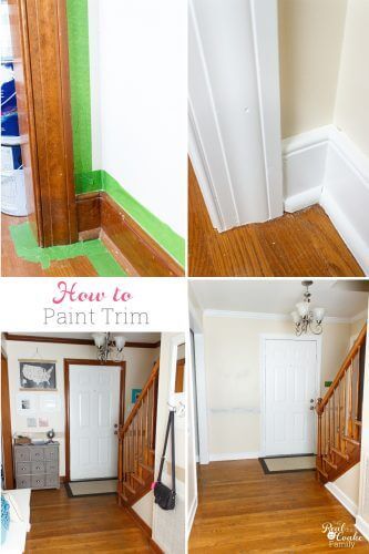 How To Paint Trim, Painting Wood Trim, Painting Trim White, Paint Trim, Stained Trim, Oak Trim, House Trim, Home Remodeling Diy, Painting Trim