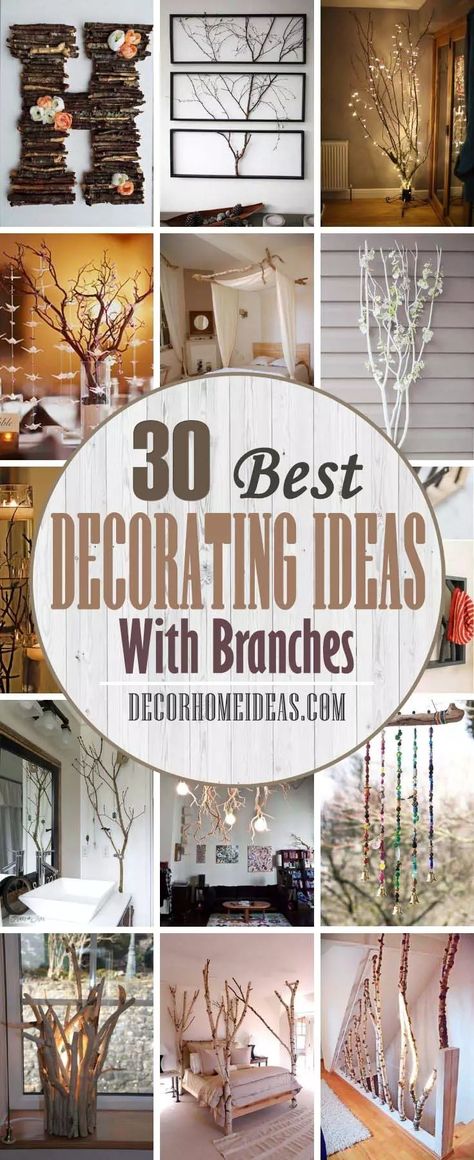 Best Decorating Ideas With Branches. Tree branches are popular interior decorations as they have some advantages - they are free and you can arrange them the way you like. Here are some fantastic ideas to decorate your home and incorporate nature in your interior. #decorhomeideas Tree Branches Wall Decor, Branches Over Window, Indoor Tree Branch Decor, Tree Branch Arbor Diy, Natural Branches Decor Diy Ideas, Branches For Christmas Decor, Using Sticks For Decor, Oak Tree Decorating Ideas, Diy Tree Branches Ideas