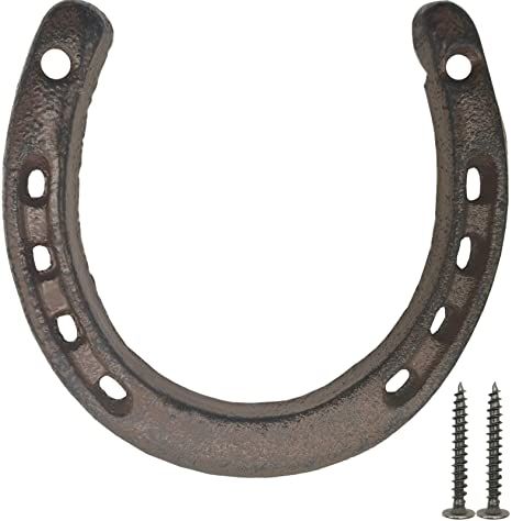 Amazon.com : TIHOOD Cast Iron Horseshoe Wall Decor, Medium Horseshoe Durable Cast Iron 5 Holes On Each Side for Indoor Or Outdoor : Pet Supplies Cast Iron Wall, Simple Wall Decor, Iron Wall Decor, Brown Paint, Iron Wall, Wall Sculptures, Cast Iron, Dark Brown, Timeless Fashion