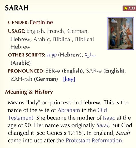 Sarah ---- meaning "lady" or "princess" and from the name "Sarai" which means "my princess" in Hebrew Princess Sarah, Key Meaning, History Meaning, Biblical Hebrew, Names And Meanings, The Riddle, Far Cry 5, Thats Me, Katie Mcgrath