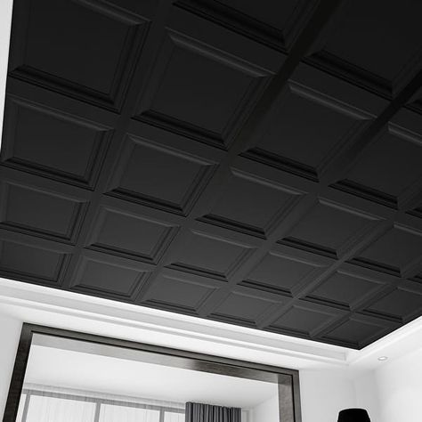 Art3d 2 x 2ft. Drop Ceiling Tile,PVC Ceiling Panel,12Pcs,48sq ft - On Sale - Overstock - 37909426 Black Drop Ceiling Basement, Gothic Home Ideas, Black Ceiling Kitchen, Black Ceiling Bathroom, Black Ceiling White Walls, Ceiling Panels Ideas, Ceiling Ideas Modern, Black Drop Ceiling Tiles, Drop Ceiling Alternatives