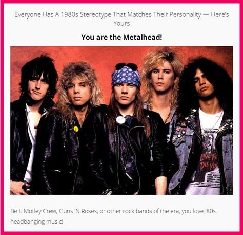 Everyone Has A 1980s Stereotype That Matches Their Personality — Here’s Yours Quiz: You are the Metalhead!  "Be it Motley Crew, Guns 'N Roses, or other rock bands of the era, you love '80s headbanging music!"  100% accurate. Rock on! 80s Stereotypes, 80s Indie Aesthetic, Metalheads 80s, Classic Rock Outfits Women, 1980s Metalhead, 80s Metalhead Fashion, 80’s Rock Fashion, 80s Glam Rock Fashion, Classic Rock Outfits