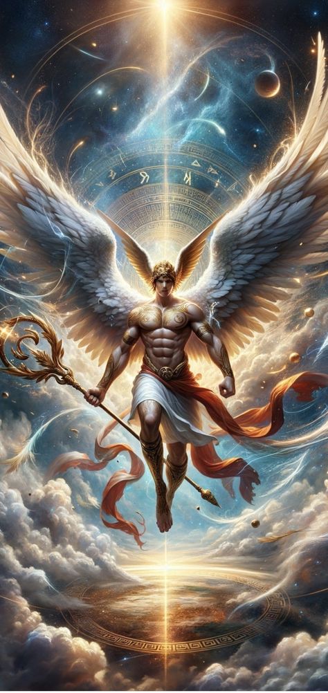 Gods Angels Quotes, Angel Warrior Male, Saint Michael Angel, Hermes God, Warrior Angel, Male Angels, Angel Quotes, Elf Art, Angel Warrior