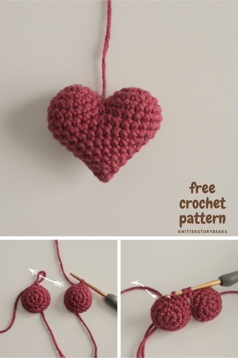 Mini Crochet Hearts Pattern, Mini Heart Amigurumi Free Pattern, Crocheted Valentine Hearts, Amigurumi Heart Keychain, How To Crochet Hearts For Beginners, Crocheted Hearts Easy, Easy Crochet Valentines, 3d Heart Crochet Pattern Free, Hearts Crochet Pattern Free