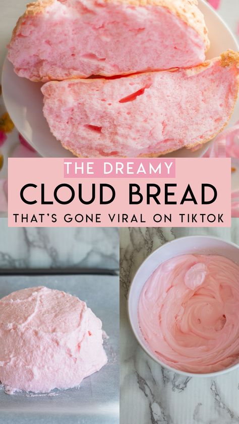 Pink Dessert, Pink Food, 3 Ingredient Recipes, Cloud Bread, Easy Baking Recipes Desserts, Baked Dessert Recipes, Fun Baking Recipes, Easy Baking Recipes, Bread Recipes Homemade