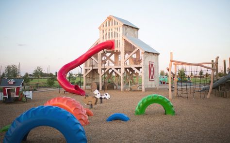 Harvest Green Barn-Themed Playground | Earthscape Play Farm Playground Ideas, Farm Themed Playground, Pumpkin Patch Business Ideas, Agritourism Ideas Farms, Farm Playground, Pumpkin Patch Business, Agri Tourism, Farm Tourism, Themed Playground