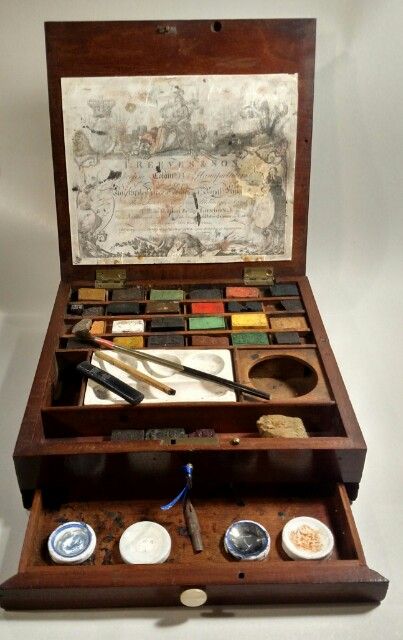 Antique artist's kits Pochade Box, Artist Supplies, Watercolor Paint Set, Anne With An E, Watercolor Palette, Painted Boxes, Art Kits, Watercolor Paint, Art Tools