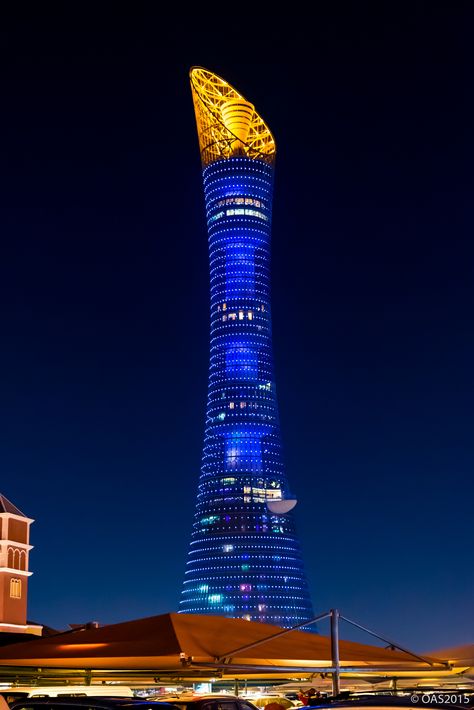 All sizes | The Torch Tower, Doha | Flickr - Photo Sharing! Monumental Sculpture, Building Styles, Qatar Travel, Tower Light, Guinness Book Of World Records, Facade Lighting, Guinness Book, Qatar Doha, Landmark Buildings