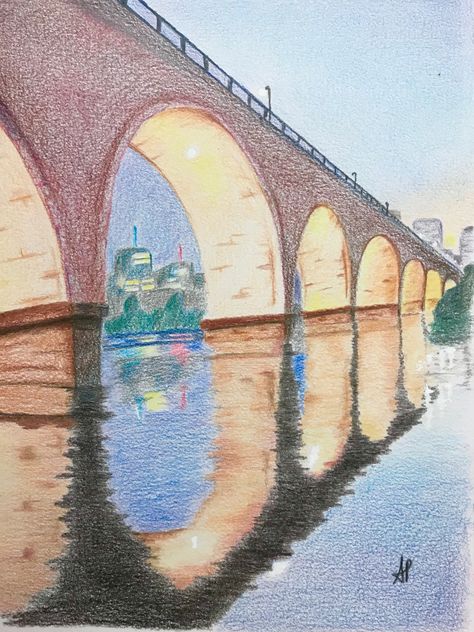 Drawing For Art Competition, Scenery Pencil Colour, Color Pencil Art Scenery, Small Landscape Drawings, Colour Pencil Sketches Landscape, Pencil Colour Sketches Landscape, Colour Pencil Landscape Drawings, Drawing Color Pencil Ideas, Rainbow Drawing Ideas Beautiful