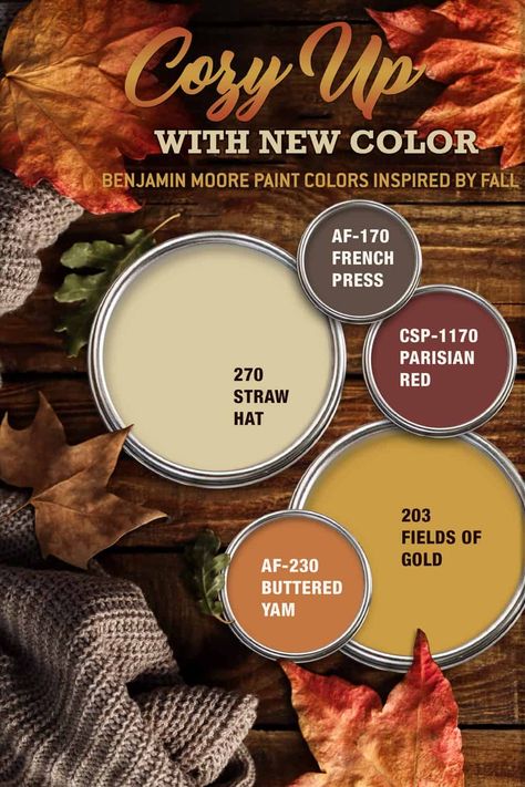 Cozy Up With New Color: Ben Moore Paint - Wilco Farm Stores Cottagecore House Interior, Cabin Paint Colors, Fall Paint Colors, Cottage Paint Colors, Cozy Colors Palette, Benjamin Moore Paint Colors, Orange Paint Colors, Primitive Decor Ideas, Neutral Fall Decor