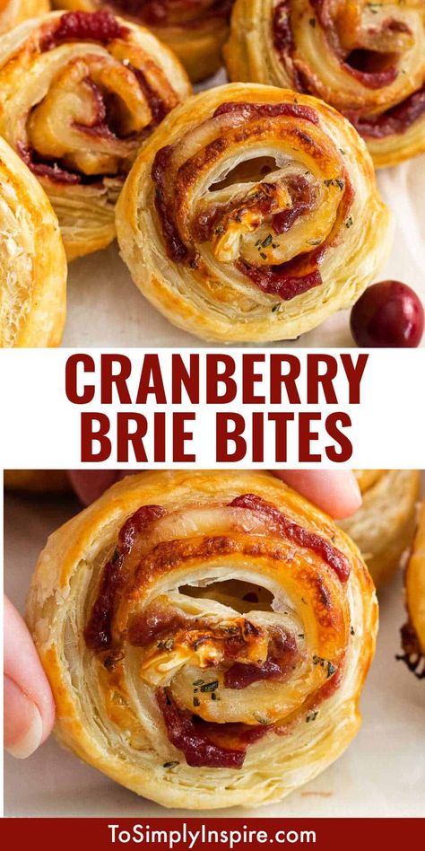 Brie Cranberry Appetizer, Puff Pastry App, Cranberry Appetizer, Cranberry Brie Bites, Cranberry Bites, Easy Puff Pastry Recipe, Puff Pastry Pinwheels, Brie Cranberry, Brie Puff Pastry