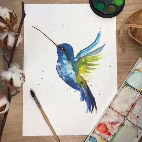 Watercolor Hummingbird, Hummingbird Painting, Watercolor Books, Watercolor Paintings For Beginners, Watercolor Paintings Easy, Watercolor Painting Techniques, Watercolor Paintings Tutorials, Creative Painting, Easy Watercolor