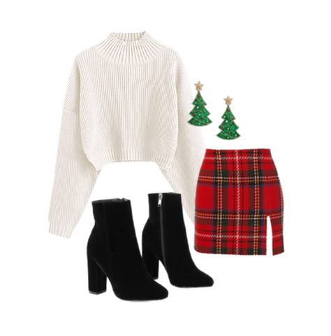 Xmas Women Outfit, Outfits To Wear On Christmas Day, Outfit For Xmas Party, Holiday Outfits Christmas Aesthetic, Christmas Outfit Ideas For Women Elegant, Aesthetic Outfits For Christmas Party, Plaid Pants Outfit Christmas, Christmas Outfit Skirt And Sweater, Christmas Dinner Outfit Classy Casual