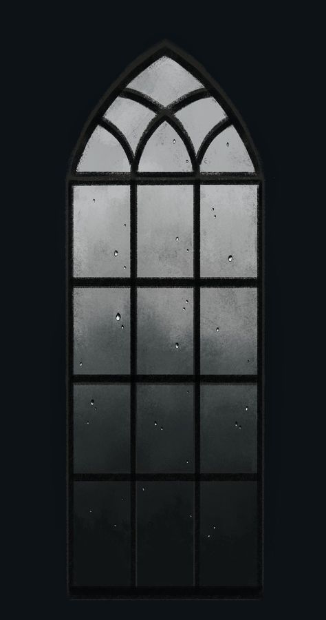 Victorian Window Drawing, Window Background Drawing, Gothic Window Painting, Window Frame Drawing, Halloween Window Drawing, Gothic Windows Drawing, Rainy Window Painting, Raindrops Painting, Goth Window