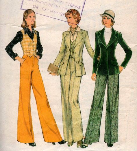 1970's bell bottom, wide-leg, flare pants Early 70s Fashion, Flare Pants Outfits, Vintage Vogue Fashion, 60s Women, 60s 70s Fashion, Seventies Fashion, 1970s Fashion, Sewing Pattern Sizes, 1940s Fashion