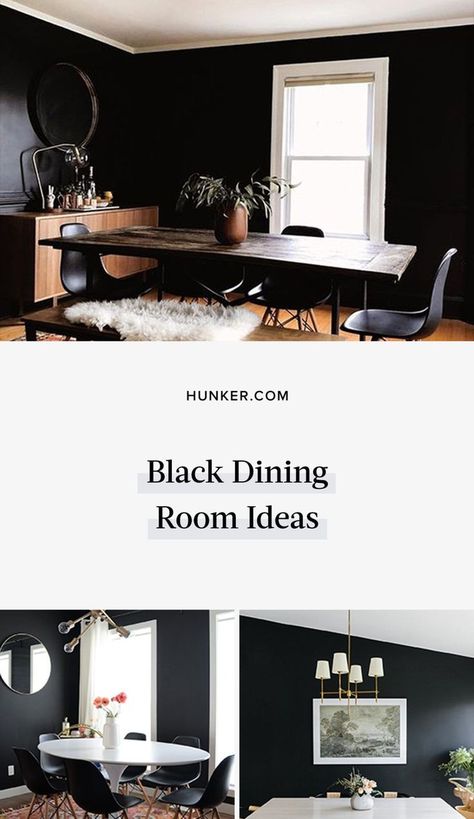 Drama and sophistication. If those are things that you're looking to bring into your home, may we suggest starting with the dining room? #hunkerhome #diningroom #blackroom #diningdecor #diningroomideas Living And Dining Room Combo Modern, Velvet Paint Wall, Black Dining Room Ideas, Dining Room Color Ideas, Monochrome Dining Room, Cream Dining Room, Room Color Ideas, Black And White Dining Room, Dining Room Wall Color