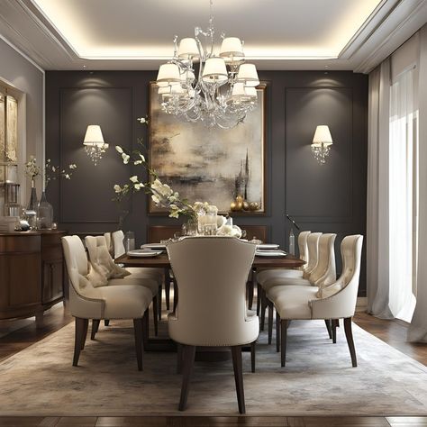 Luxury dining room ✨️ Dining Room Elegant Luxury, Neoclassical Interior Dining Room, Decorating Dining Room Walls, French Modern Dining Room, Elegant Dining Room Modern, Modern Dining Room Ideas Luxury, 2024 Dining Room Trends, Magical Minecraft, Modern Classic Dining Room