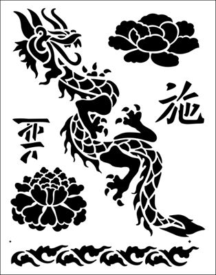 Chinatown stencil from The Stencil Library BUDGET STENCILS range. Buy stencils online. Stencil code TP14. Japanese Dragon Stencil, Stencil Designs Creative, Jack Skellington Stencil, Plant Stencil, Dragon Stencil, Shapes Stencil, Japanese Stencil, Free Stencils Printables Templates, American Quilts Patterns