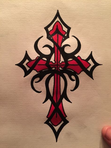 Cross Tattoo, A Cross, Red And Black, Tattoo Designs, Black And Red, Tattoos, Red, White, Black