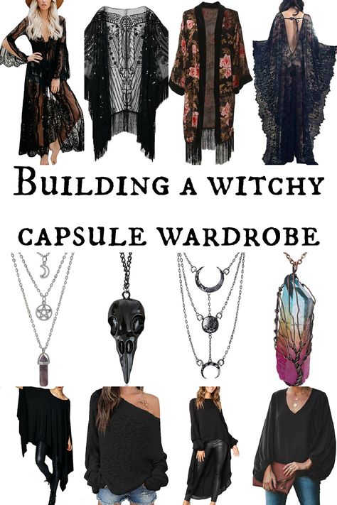 Witchy Outfit Plus Size, Masculine Witch Aesthetic, Romantic Witch Fashion, Stevie Nicks Summer Style, Pagan Witch Outfit, Modern Witchy Fashion, Witch Boho Fashion, Witchy Black Dress, Witchy Wardrobe Essentials