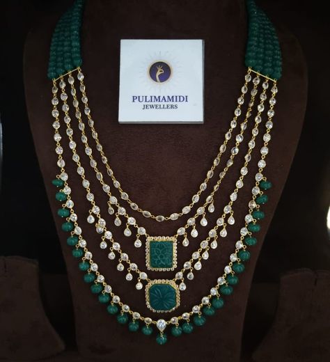 Pulimamidi Jewellers, Polki Haram, Carved Emerald, Ruby Chain, Diamond Wedding Jewelry, Bridal Jewellery Design, Beautiful Gold Necklaces, Indian Jewellery Design, Emerald Bead