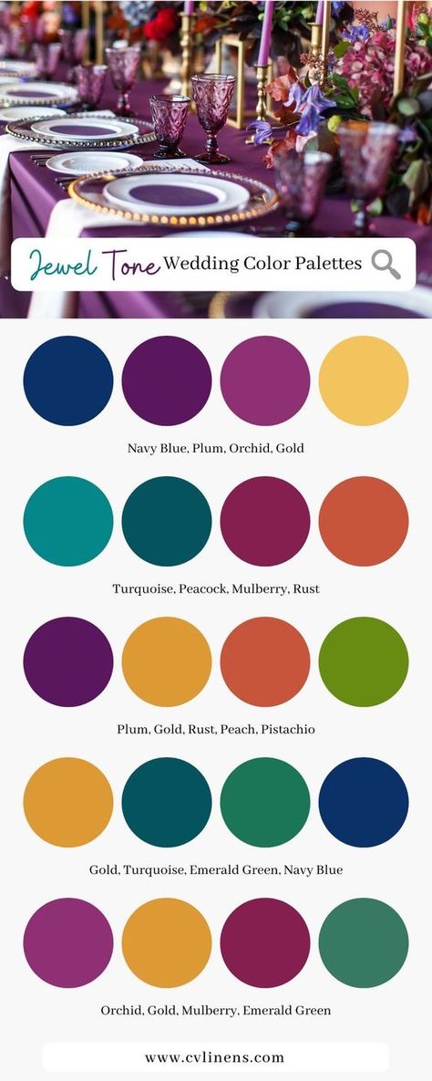 Jewel Toned Boho Wedding, Vibrant Jewel Tone Palette, Jewel Tone Color Scheme Wedding, Jewel Tone Rainbow Color Palettes, Jewel Tone Tent Wedding, Unique Color Theme For Wedding, Jeweled Toned Wedding, Gem Tones Palette, Jewel Tone Accent Wall Bedroom