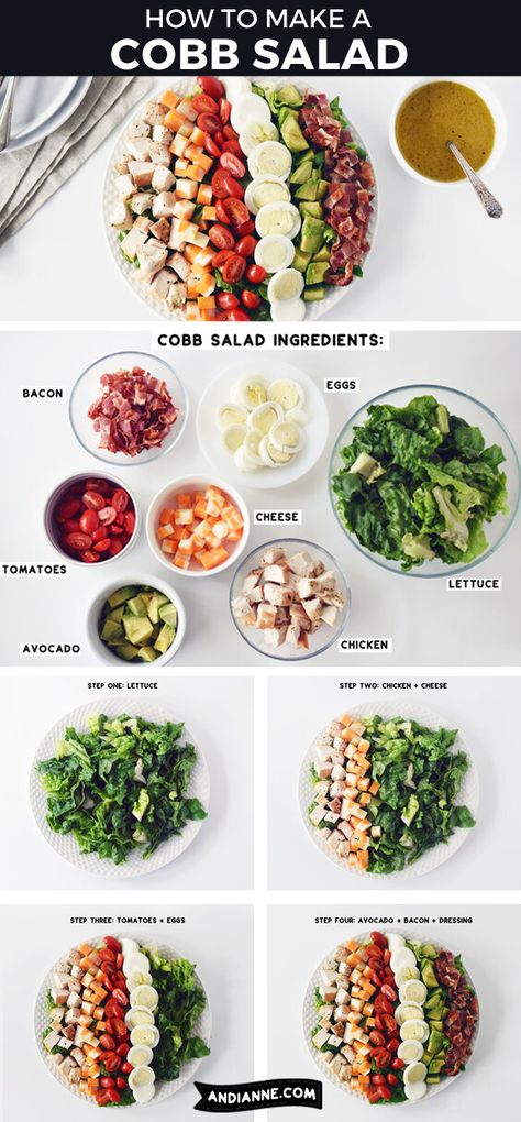 Salad Cobb, Tomatoes Eggs, Cobb Salad Ingredients, Pasti Fit, Cobb Salad Recipe, Eggs Avocado, Plats Healthy, Medicine Tips, Homemade Salads