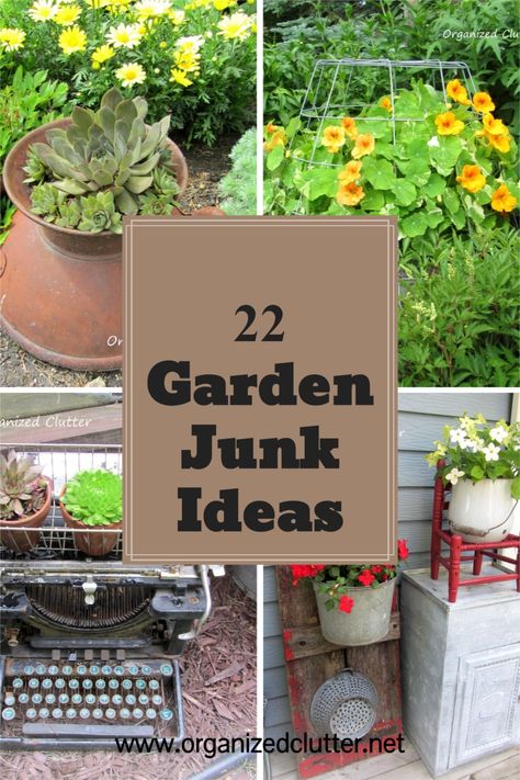 Garden Junk Ideas, Primitive Garden Decor, Recycled Garden Art, Creative Garden Decor, Upcycle Garden, Garden Junk, Garden Wallpaper, Recycled Garden, Garden Decor Projects