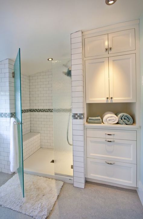 Closet In Bathroom, Built In Bathroom Storage, Linen Closet Design, Bathroom Built Ins, Bathroom Linen Closet, Master Bath And Closet, Linen Closets, Bathroom Storage Ideas, Closet Built Ins