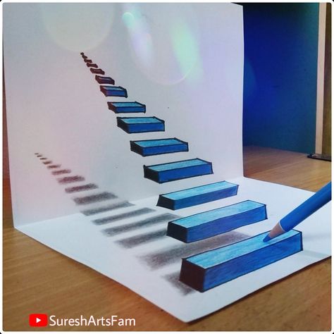 learn how to draw a 3D steps in paper. This 3D steps trick art drawing will make you so awesome after drawn this trick art. So that, every friends will fell illusion by seeing this 3D pencil drawing. I have explained this 3D steps trick art is very easy step by step drawing with very clear and smooth editing for nice understanding, because it will make you to learn easy. 
#Trick_art #3D_drawing #Pencil_Drawing  #Step_by_step #optical_illusion #illusion_drawing Drawing Guitar, 3d Illusion Drawing, Optical Illusions Drawings, Satisfying Painting, Illusion Tricks, 3d Pencil Drawings, Trick Art, Hb Pencil, Optical Illusion Drawing