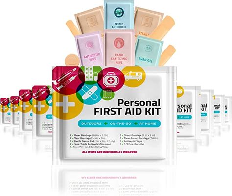 Portable Travel Size First Aid Kit - 10 Pack | Perfect for Home, Office, Car, School, Business, Travel, Hiking, Hunting, and Outdoors | Individually Wrapped First Aid Products (Multi-Color) Antibiotic Ointment, Car School, Mini First Aid Kit, Travel Tools, Purse Essentials, Hand Wipes, Medical Kit, Cleansing Wipes, What Is Advertising