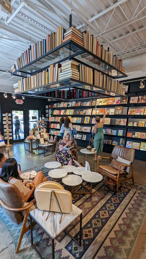 Bookshop Café, Colorful Shelf, Bookstore Design, Library Cafe, Stumptown Coffee, Ceiling Shelves, Perfect Roast, Independent Bookstore, Bookstore Cafe